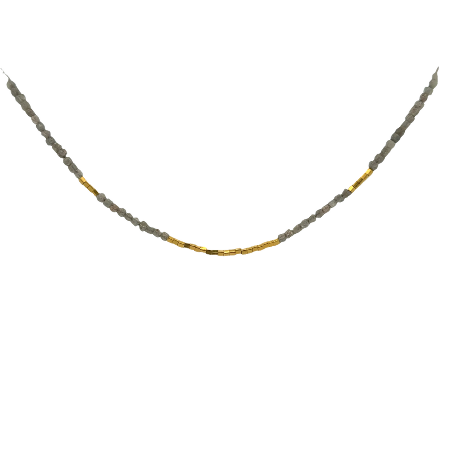 Grey Diamond + Gold Beaded Chain