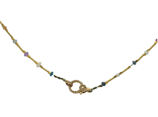 Multi Color Stone + Gold Beaded Chain - 16"
